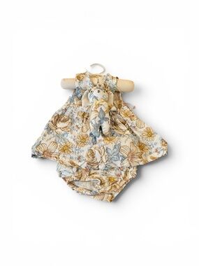 NWT Organic Floral Baby Dress & Bloomer Set with Plush Bunny by Rabbit & Bear